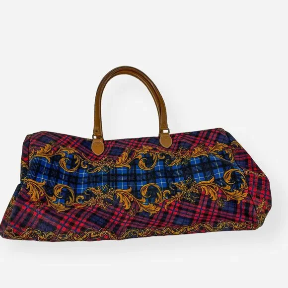 Gitano Y2K Duffel Travel Bag 90s Plaid Tapestry Canvas Tote Cottage Retro Chic - Picture 8 of 13